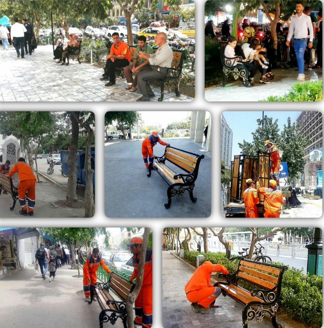 افزایش مبلمان شهری در پیاده روها و بوستان های اطراف حرم مطهررضوی