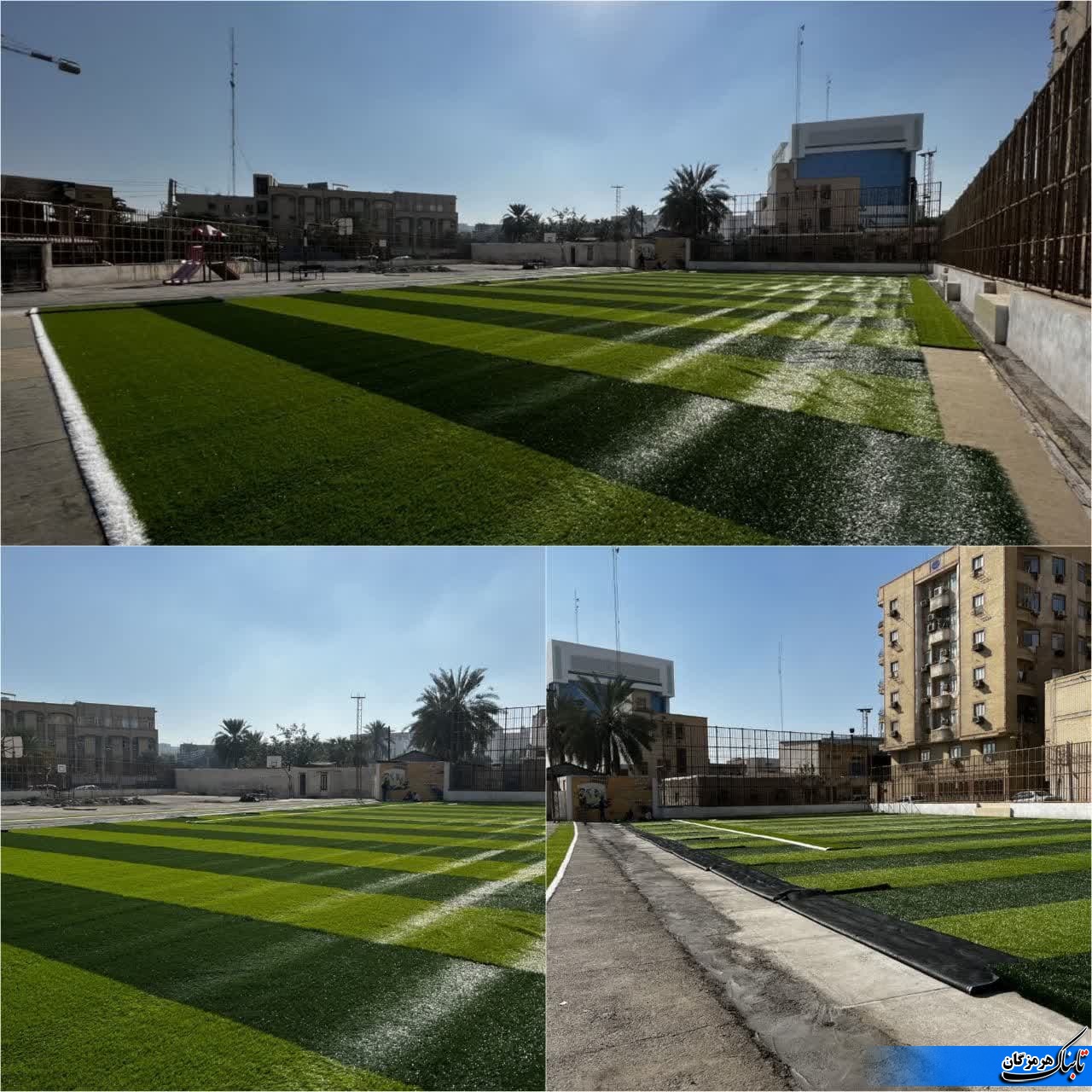 آغاز عملیات بهسازی و تعویض چمن مصنوعی زمین ورزشی فاطميه در محله چهارباغ جنوبی